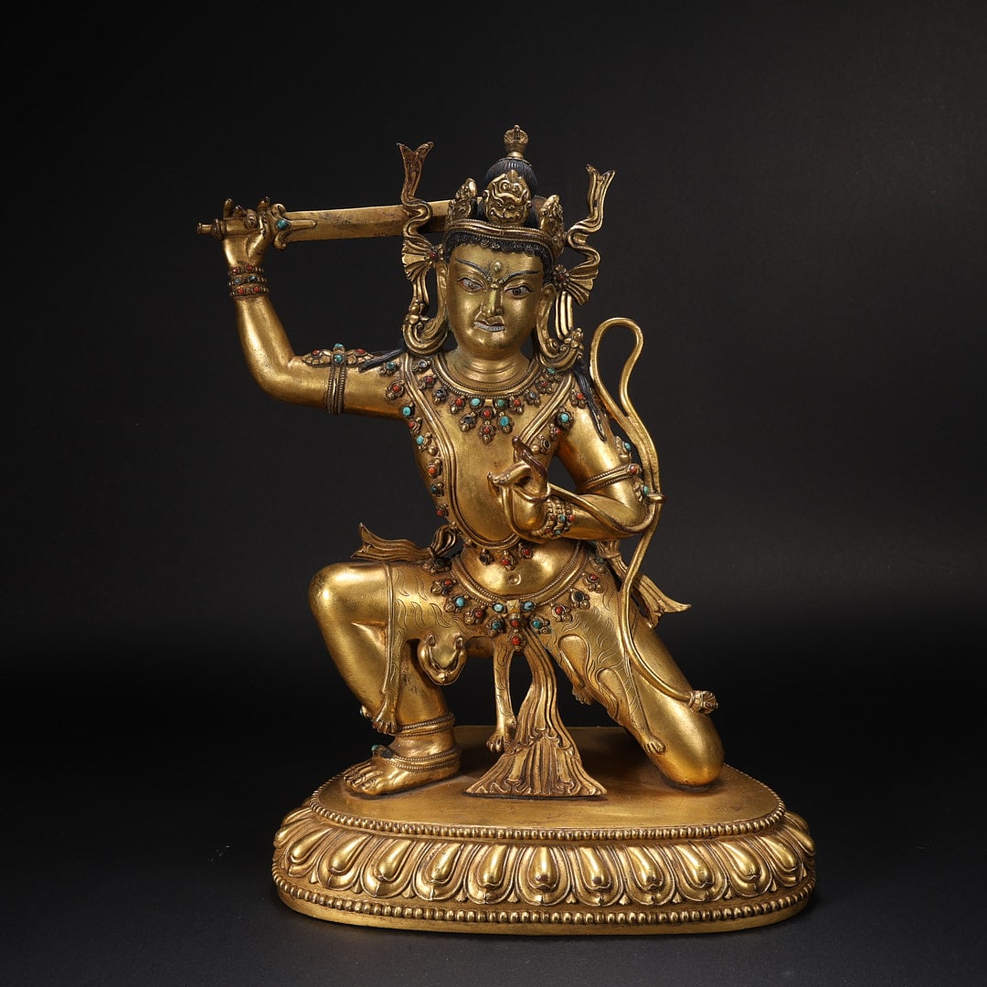 GILT BRONZE VAJRAPANI STATUE: Height 25.4 cm