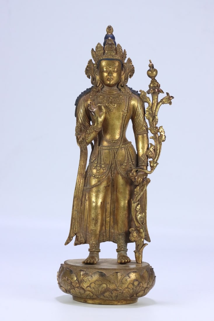 QING DYNASTY GILT BRONZE STANDING TARA STATUE: Specifications: 33*11.6*12 cm