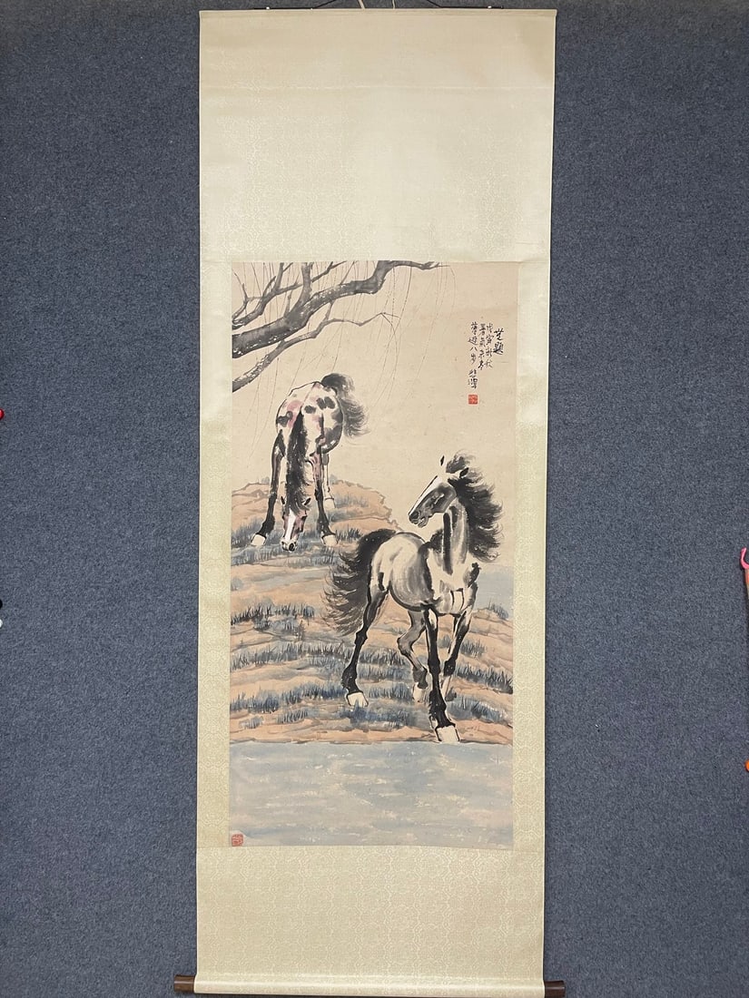 REPUBLIC OF CHINA, XU BEIHONG, TWO HORSES ON PAPER: 67 x 136 cm