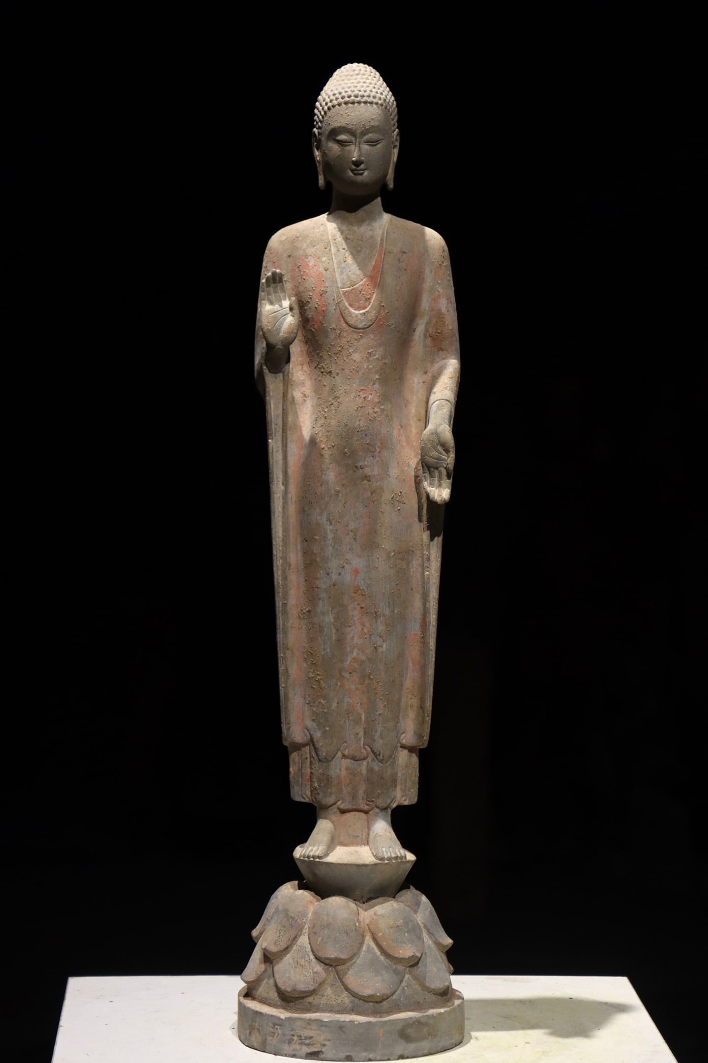 NORTHERN QI DYNASTY STONE BUDDHA STATUE: Height 64 cm