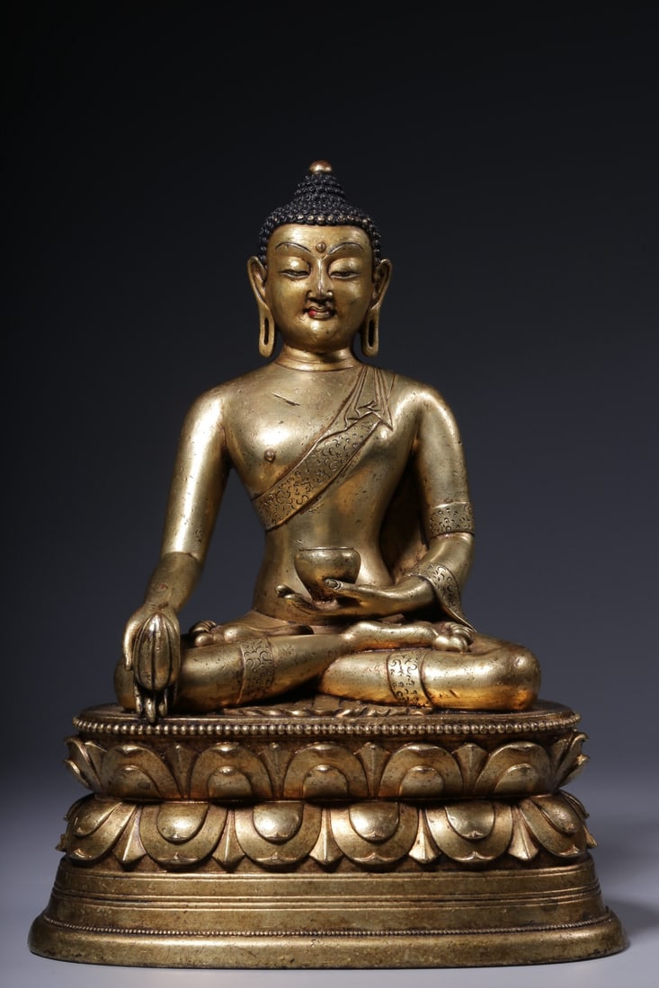 QING DYNASTY, GILT BRONZE SHAKYAMUNI BUDDHA SEATED STATUE (1 of 11)