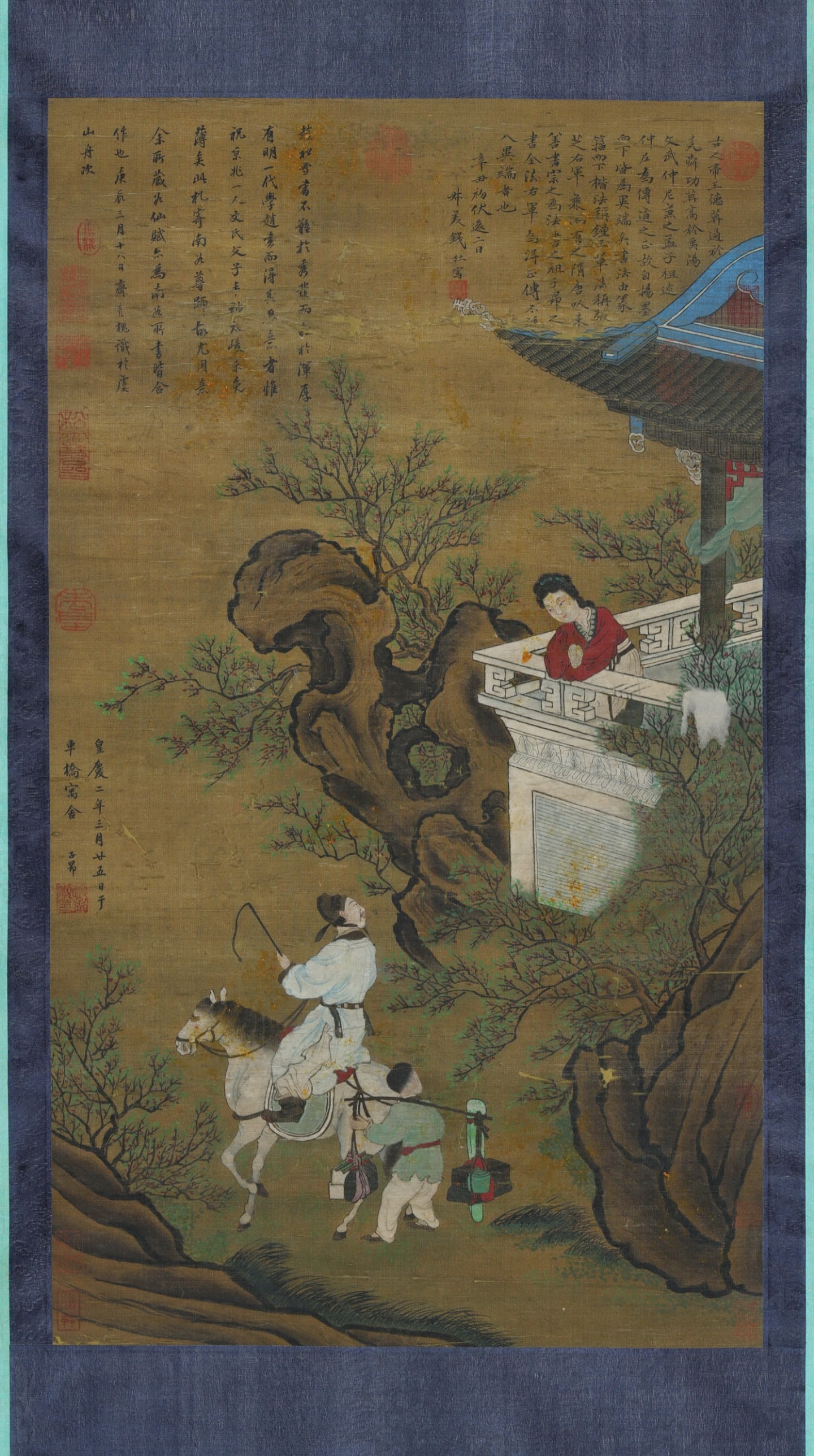 ANCIENT CHINESE PAINTING, BY ZHAO MENGFU, ON SILK, DEPICTING FIGURES AND STORIES.: The painting size is 87x50CM.