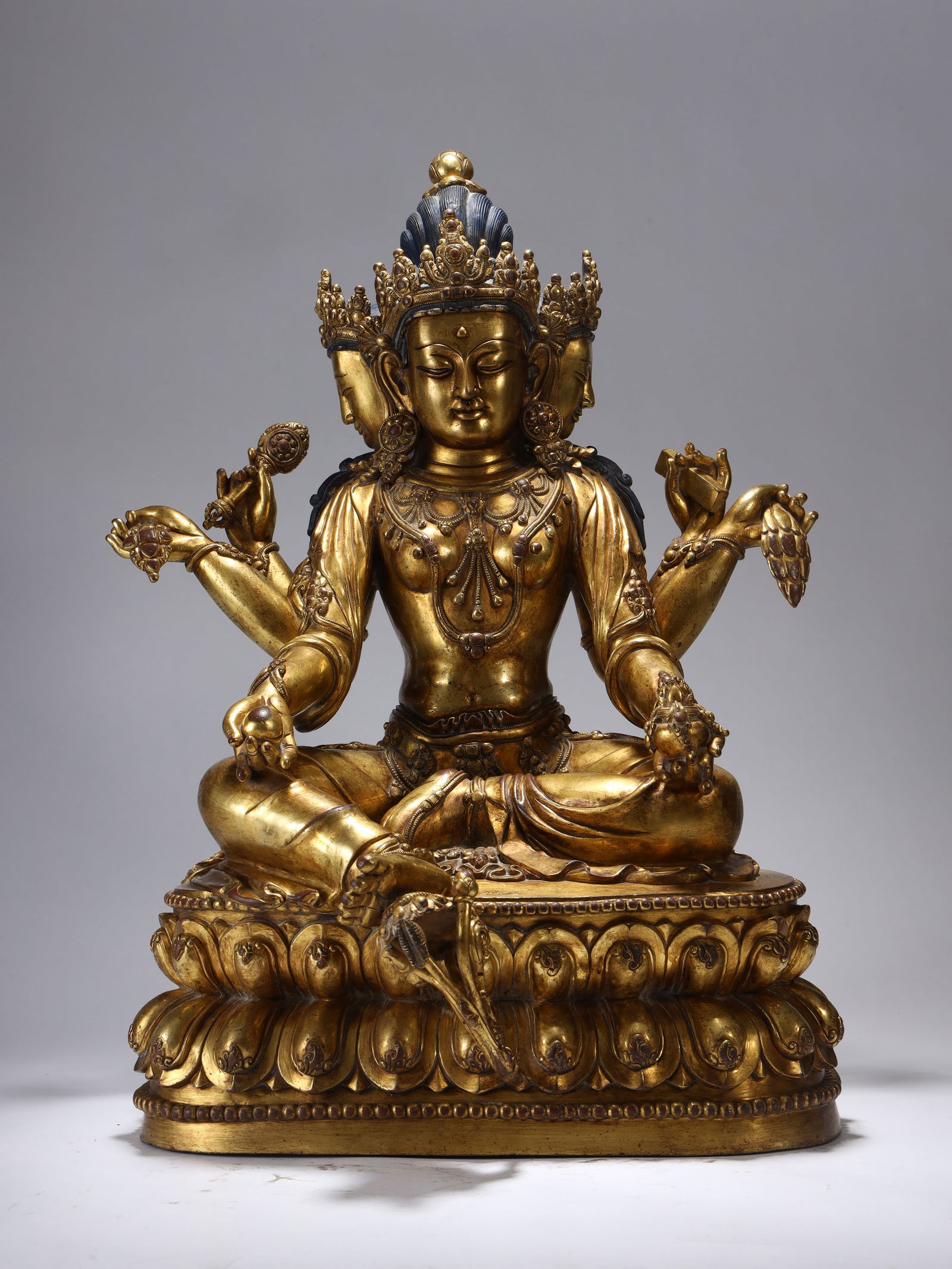 GILT BRONZE GUANYIN BODHISATTVA STATUE: Height 47.8cm