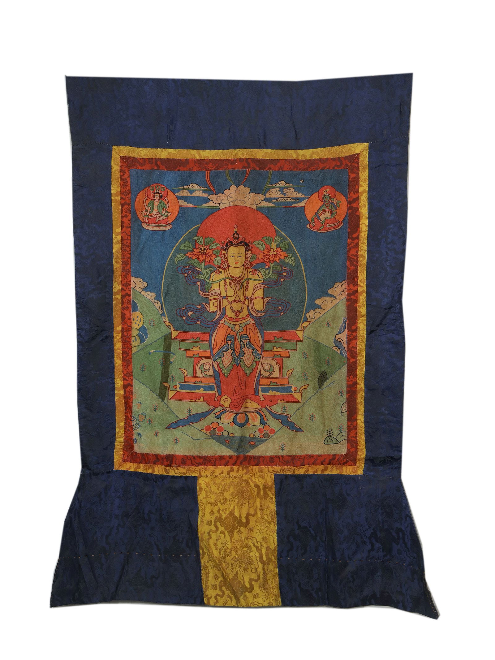 TIBETAN BUDDHIST TARA THANGKA: The painting core measures 60cm in length and 48cm in width.