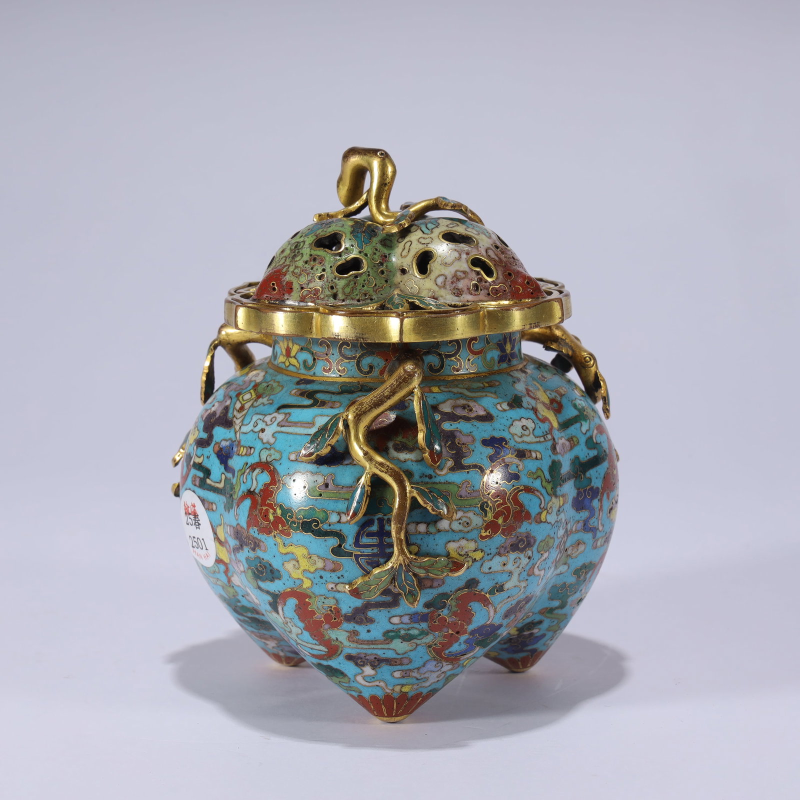 CLOISONNÉ ENAMEL INCENSE BURNER: Height 14cm