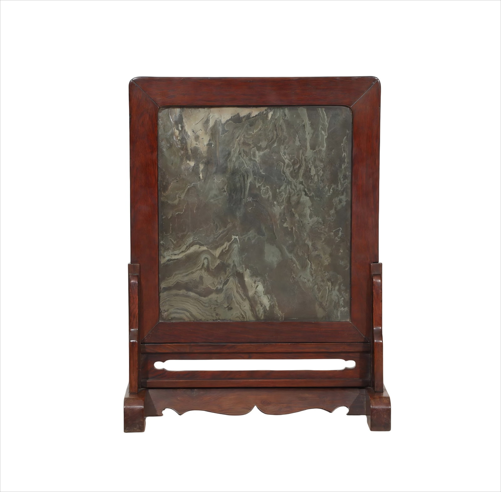 HUANGHUALI WOOD BASE INLAID MARBLE SCREEN: H.