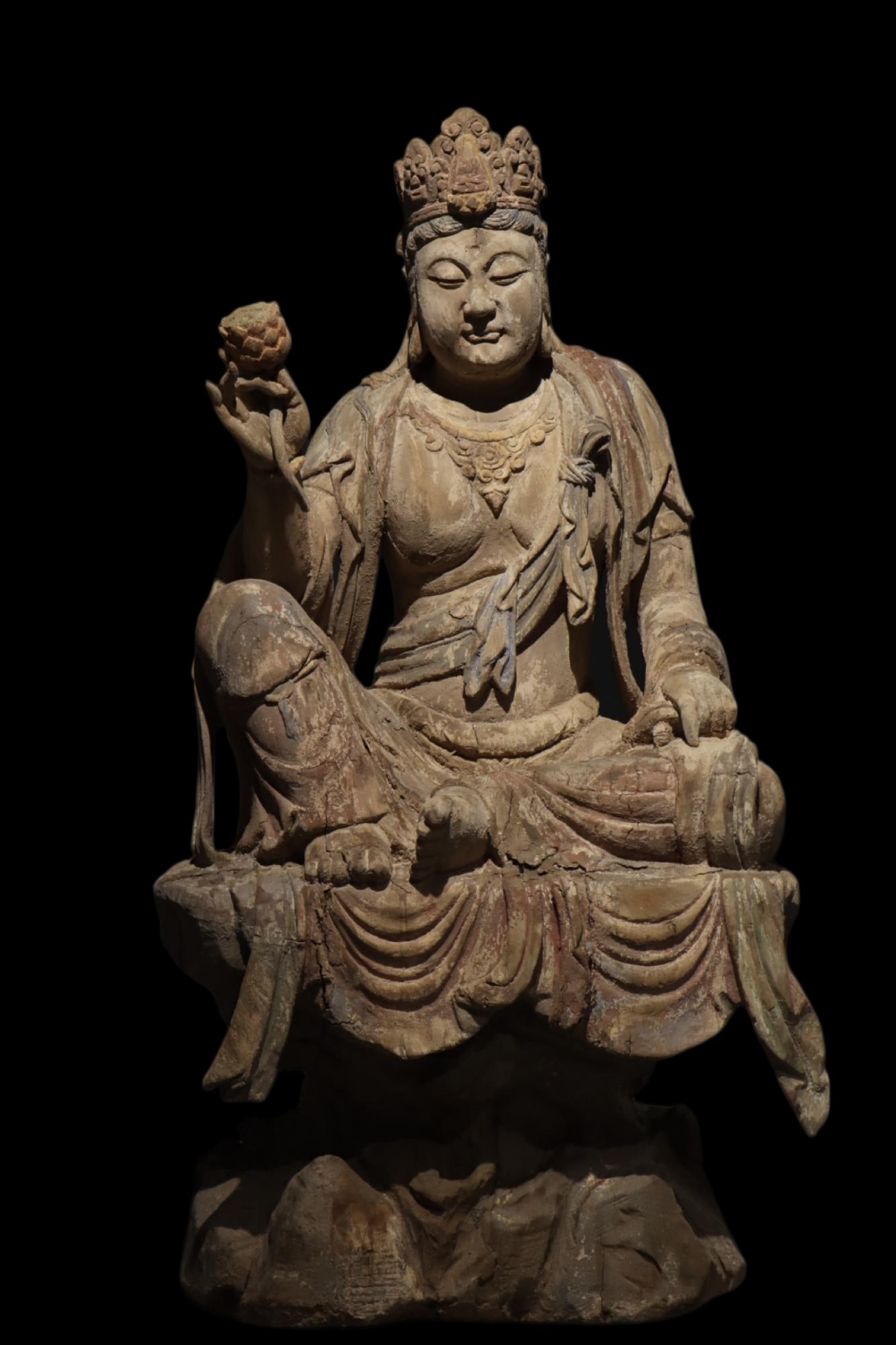 SONG DYNASTY WOOD CARVED AND PAINTED GUANYIN: 130cm high