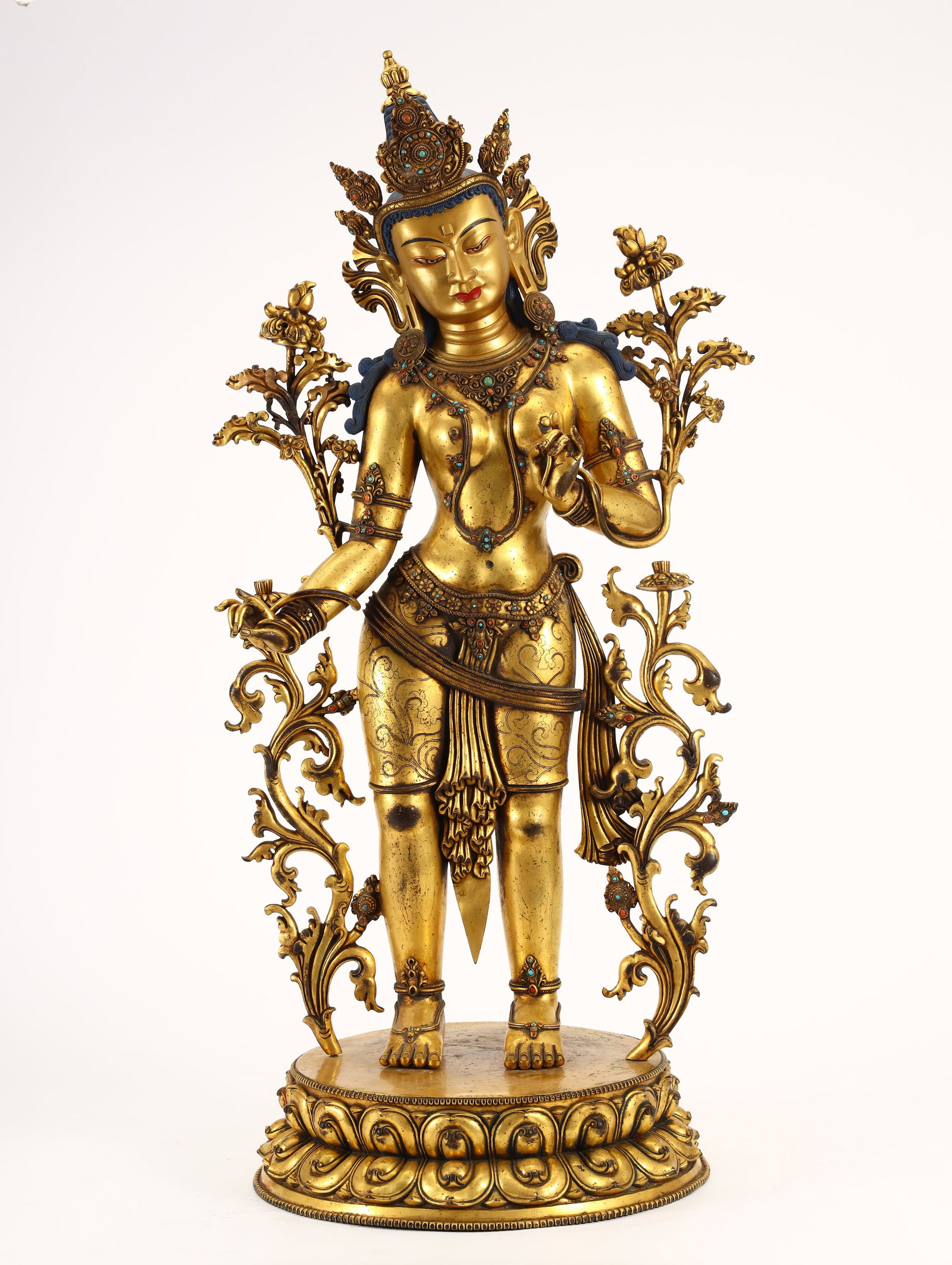 MING DYNASTY, YONGLE PERIOD, COURT BUDDHIST STATUES: Height 77cm, width 30cm