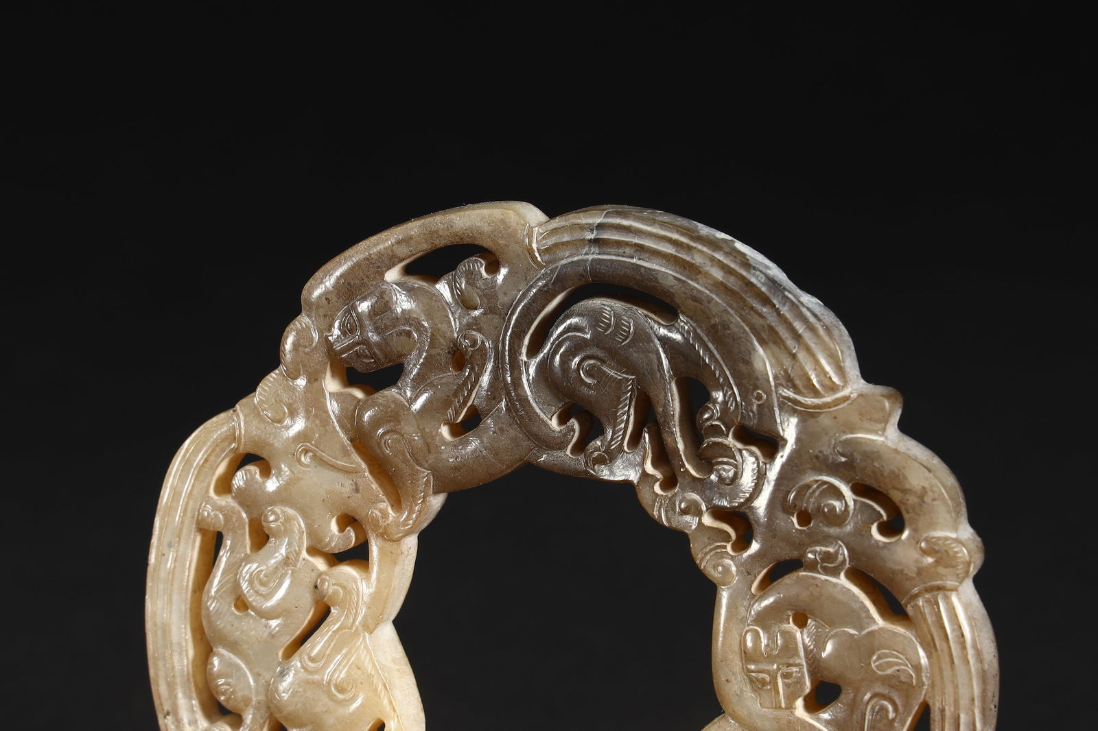 DOUBLE DRAGON OPENWORK JADE RING - 2