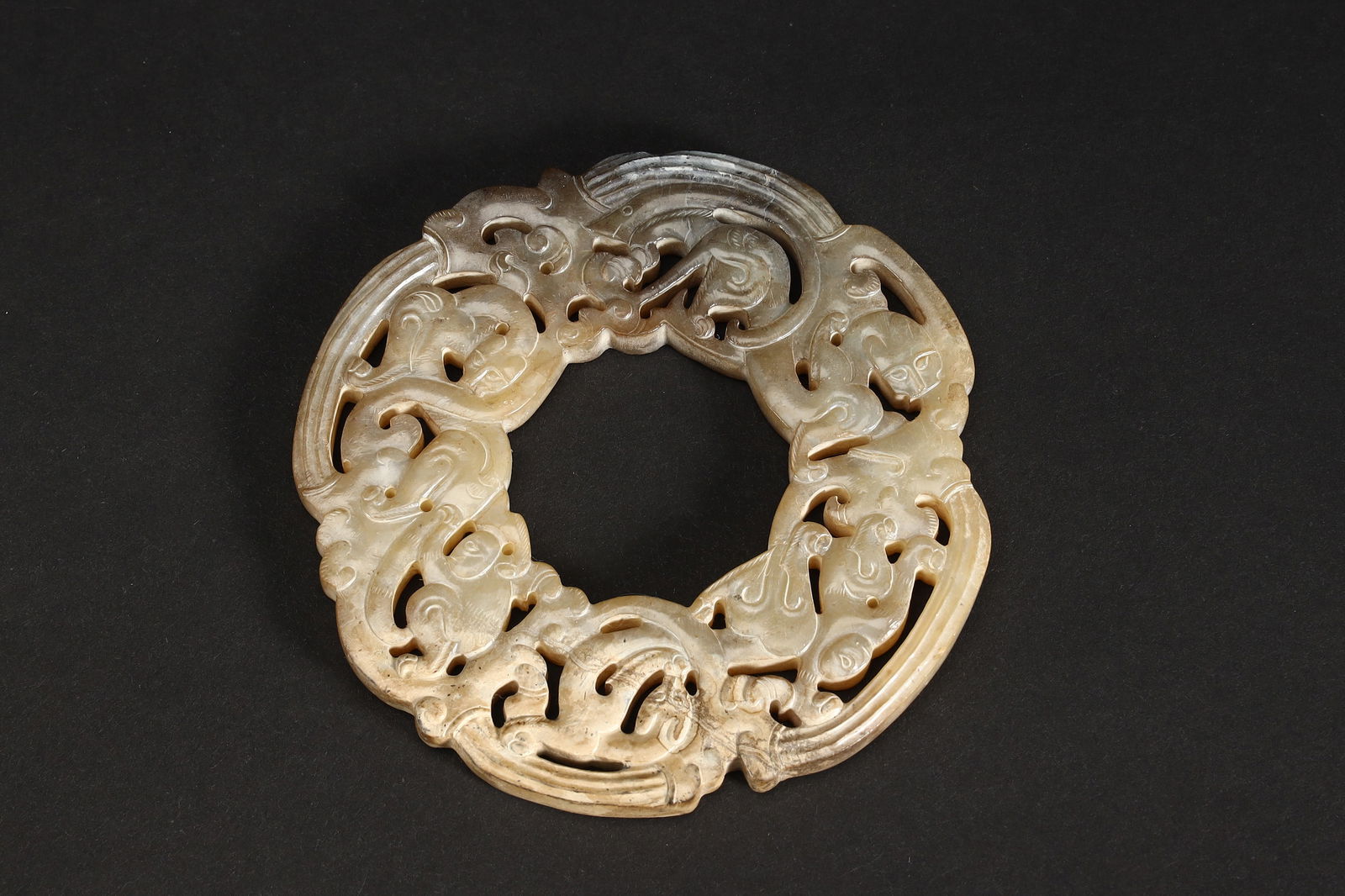 DOUBLE DRAGON OPENWORK JADE RING - 4
