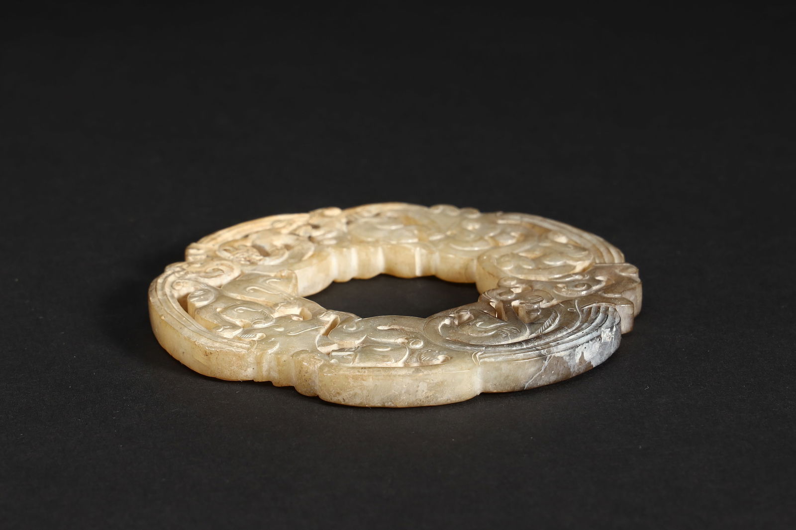 DOUBLE DRAGON OPENWORK JADE RING - 5