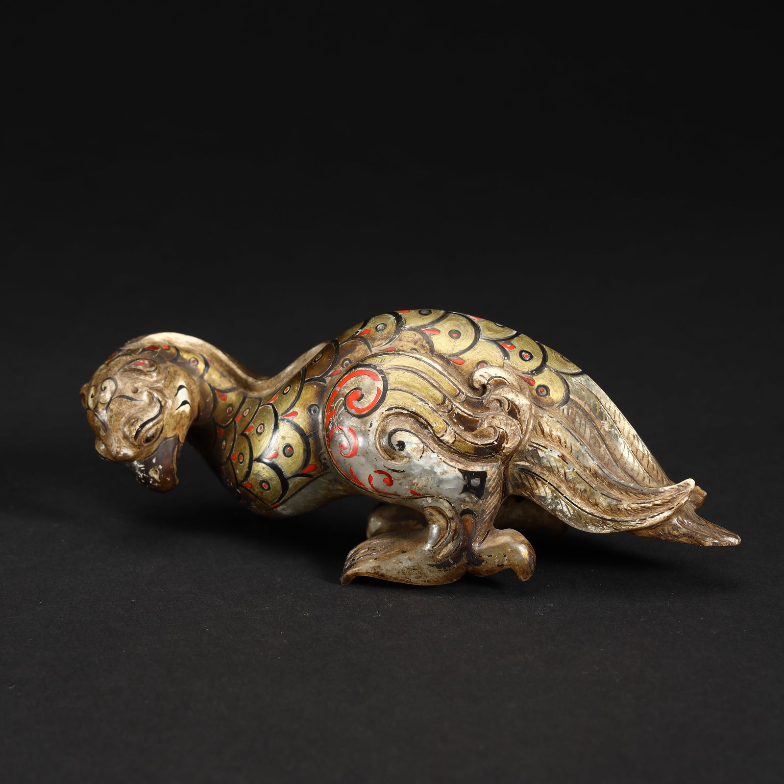 GILT-SILVER-JADE PHOENIX: Height 4.5cm, Width 12.5cm