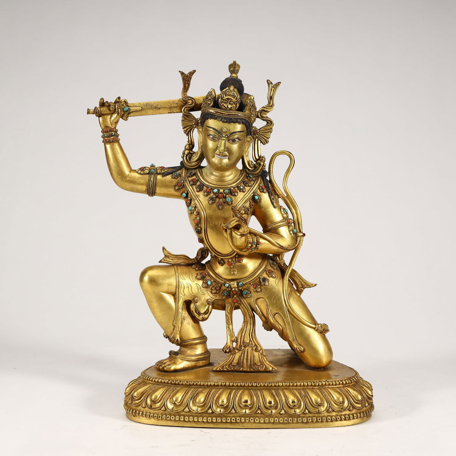 GILT BRONZE MANJUSHRI BODHISATTVA STATUE (1 of 9)