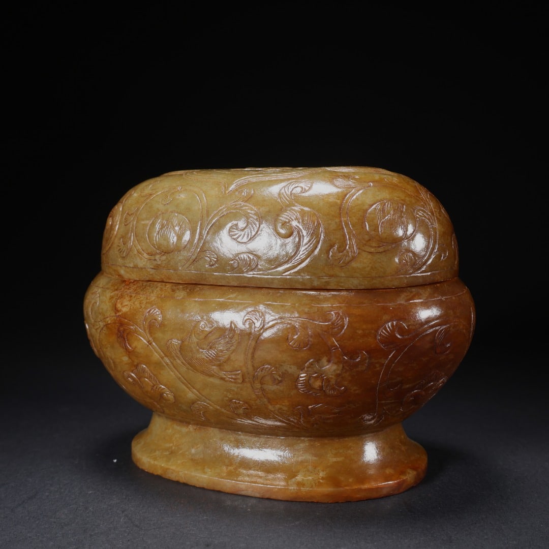 HETIAN JADE BIRD PATTERN COVERED JAR - 2