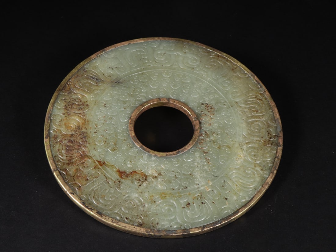 ANCIENT HETIAN JADE BI (DISC) WITH BRONZE CLOUD PATTERN - 2