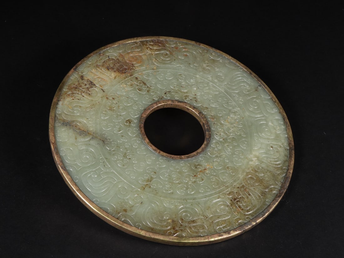 ANCIENT HETIAN JADE BI (DISC) WITH BRONZE CLOUD PATTERN - 3