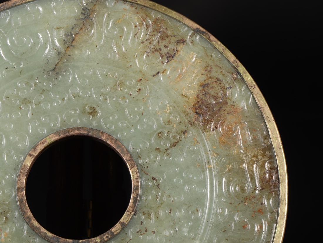 ANCIENT HETIAN JADE BI (DISC) WITH BRONZE CLOUD PATTERN - 6