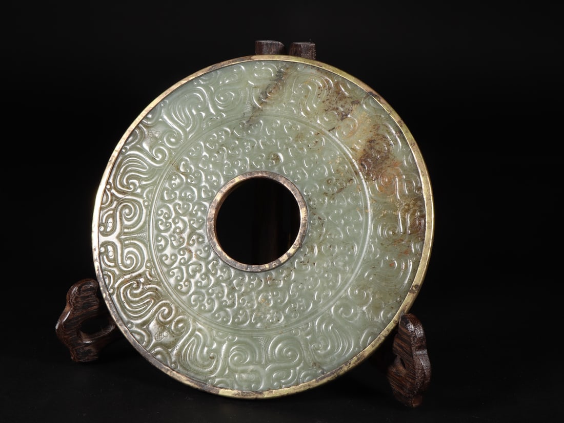ANCIENT HETIAN JADE BI (DISC) WITH BRONZE CLOUD PATTERN - 7