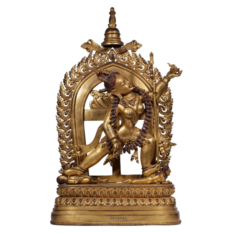 QING DYNASTY, QIANLONG PERIOD INSCRIBED GILT BRONZE DAKINI STATUE (1 of 13)