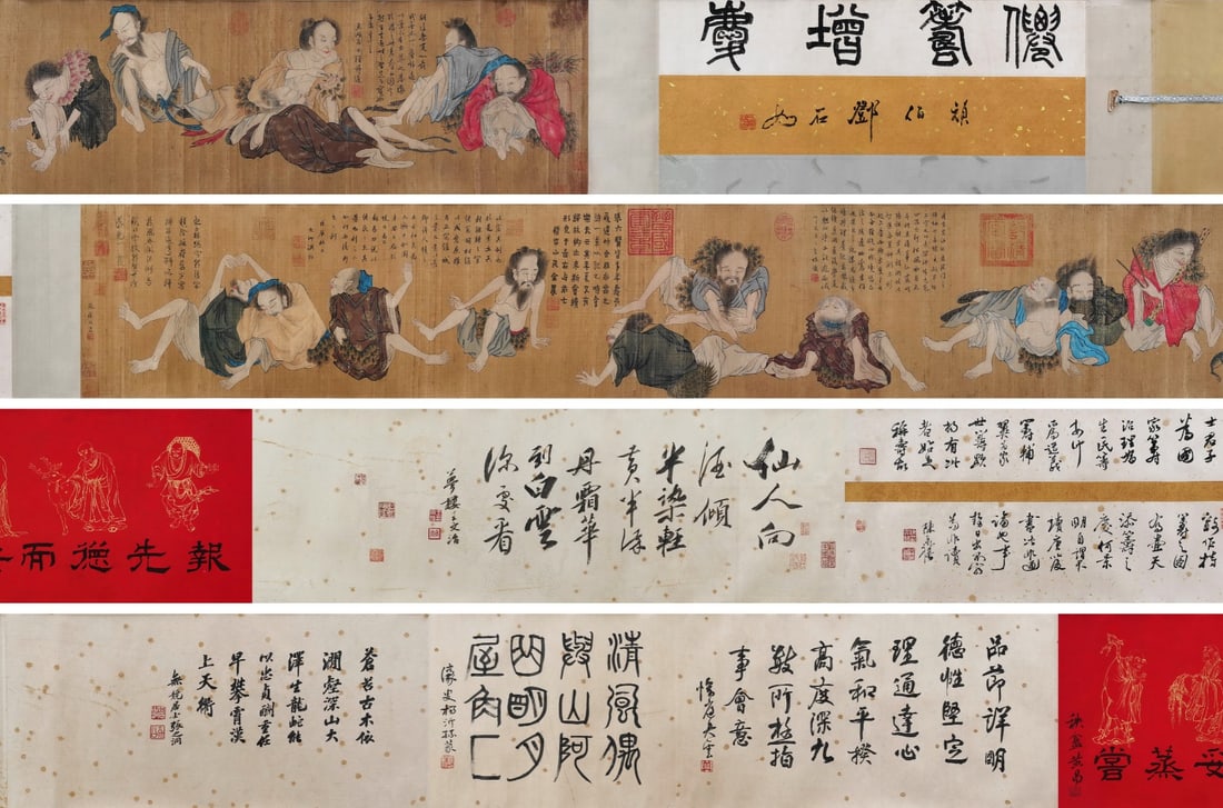 SU HANCHEN, OLD SILK HANDSCROLL OF "LONGEVITY AND PROSPERITY": L.271x32CM