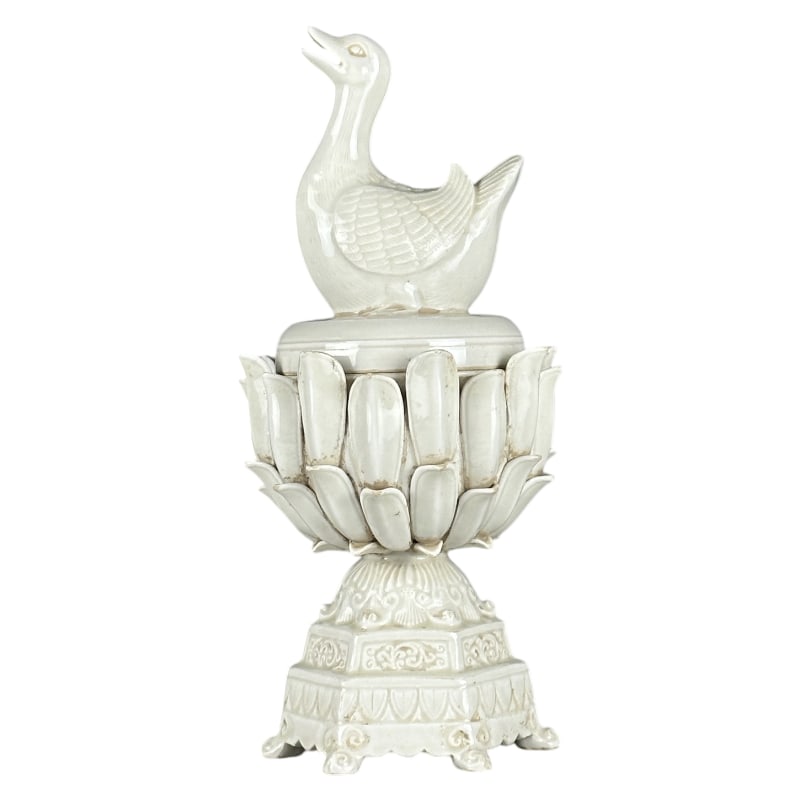 NORTHERN SONG DYNASTY DING KILN WHITE GLAZED LOTUS INCENSE BURNER: H. 31.5CM D. 15CM