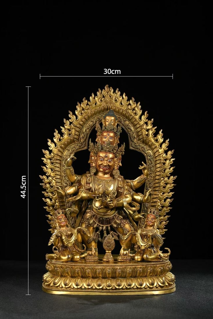 GILT BRONZE MAHAKALA: H. 39.7CM, Weight 22 catties