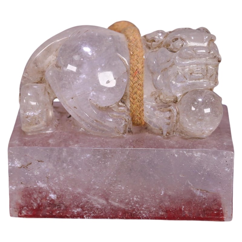QING DYNASTY, NATURAL CRYSTAL BEAST-KNOB SEAL: Dimensions: 10.1 x 6.3 x 8.2 cm; Weight: 948.3 grams