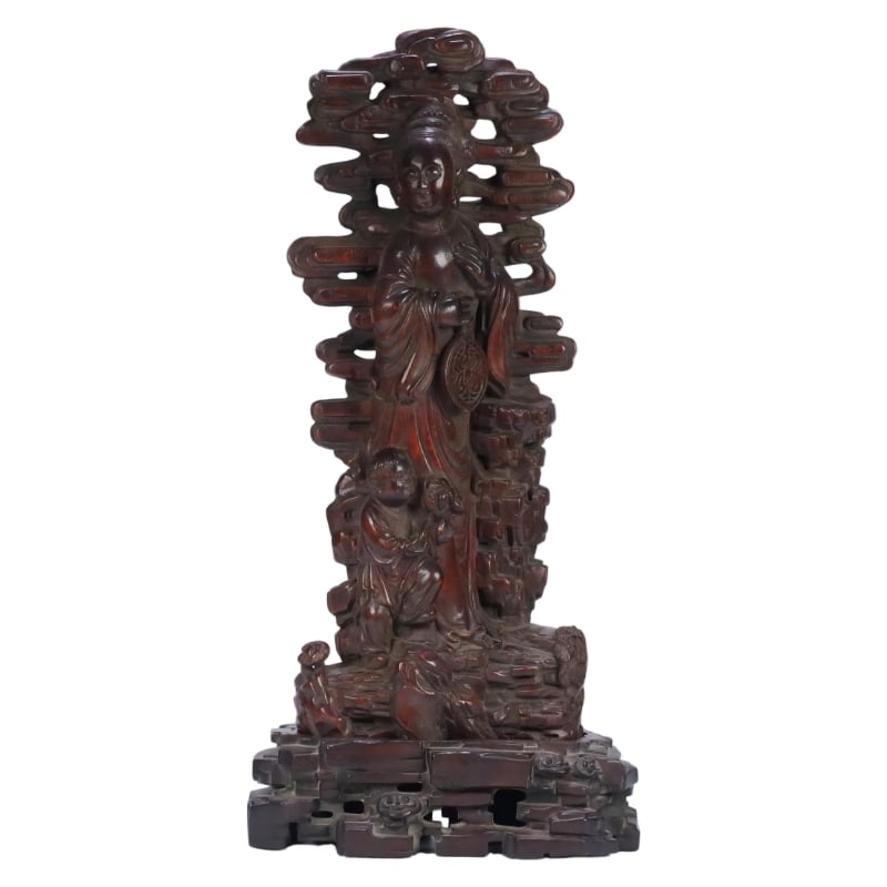 QING DYNASTY AGARWOOD FIGURINE OF THE TWO IMMORTALS OF HARMONY: Specifications: 37.1X13.35X7.5cm, Weight: 759g
