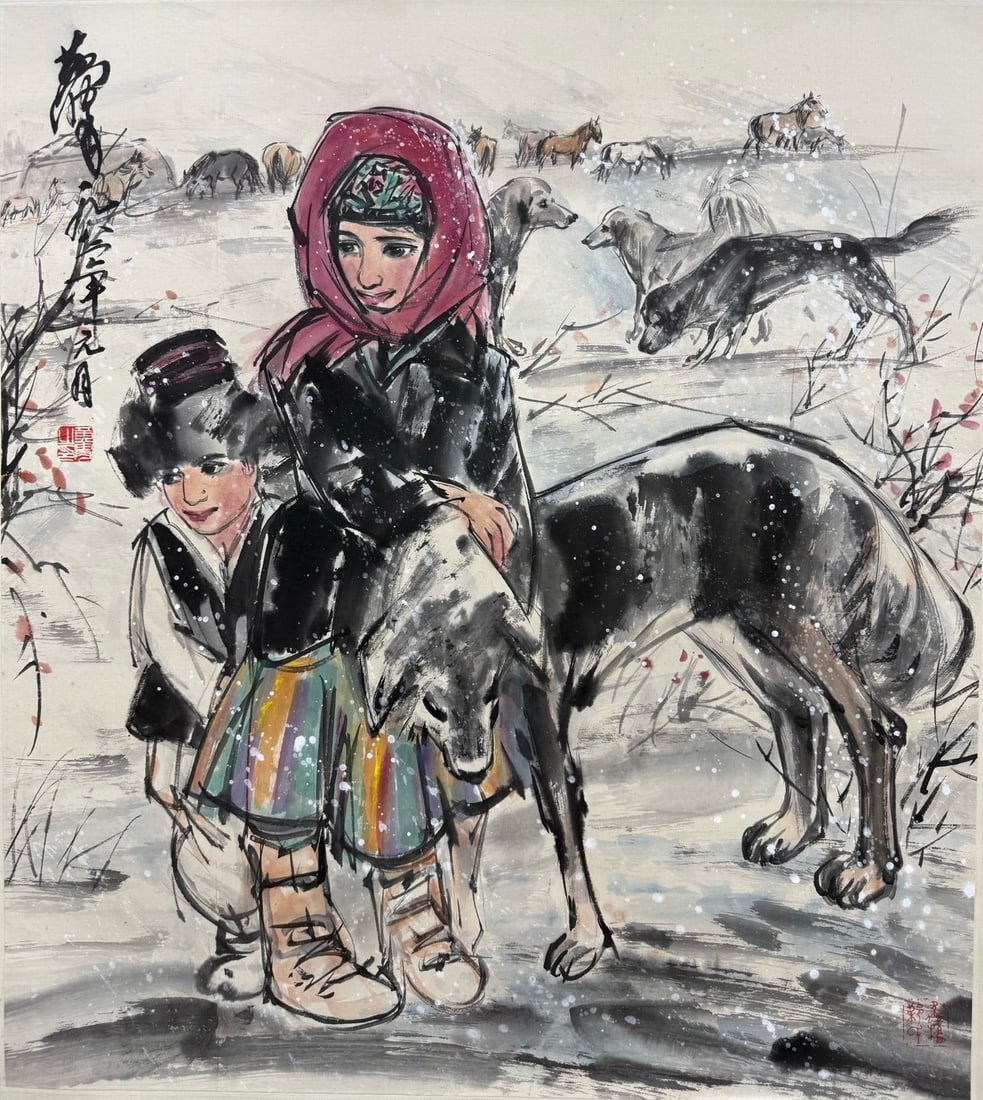 HUANGZHOU，黄胄: Size: 83x74cm