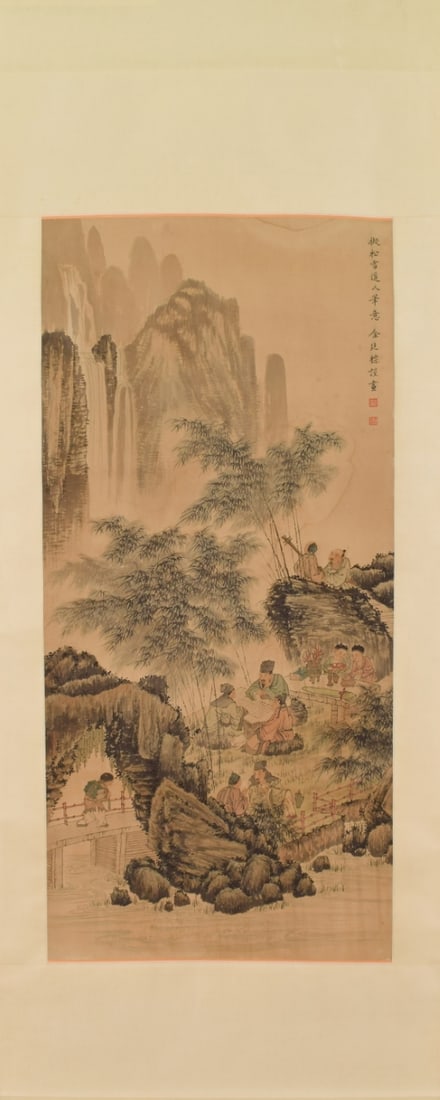JINTINGBIAO:ELEGANTGATHERINGINTHEWESTERNMOUNTAINS，金廷标: Size: 136X64cm