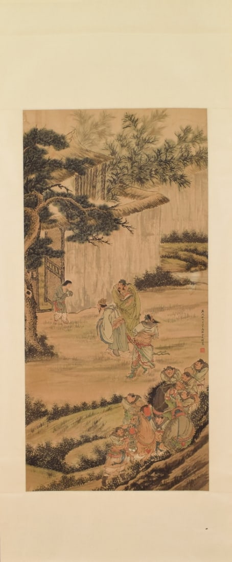 JINTINGBIAO:THETHREEVISITSTOTHETHATCHEDCOTTAGE金廷标: Size: 134X64cm