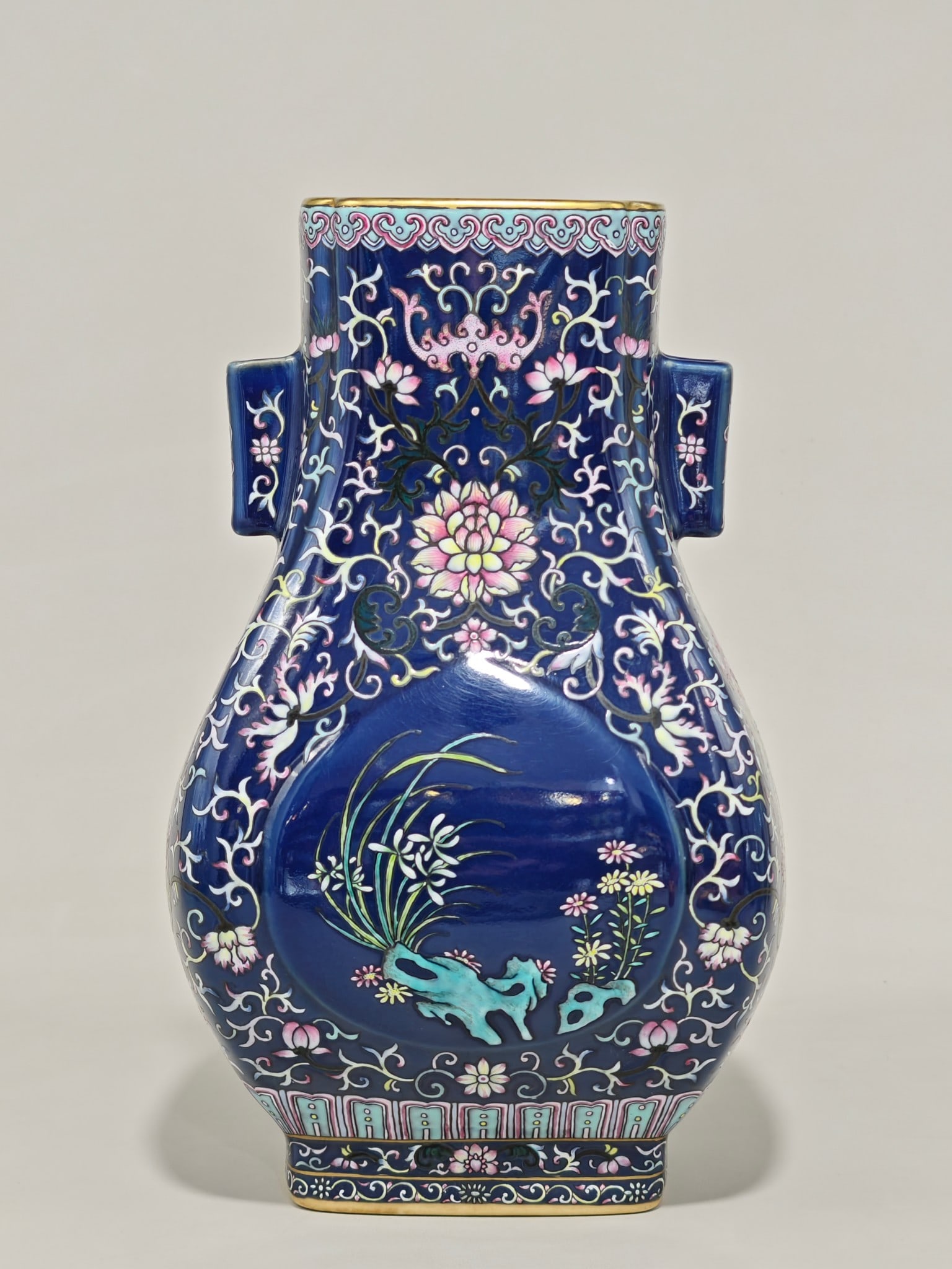CELADON GLAZED OPENWORK FLOWER PATTERN EAR VASE - 3