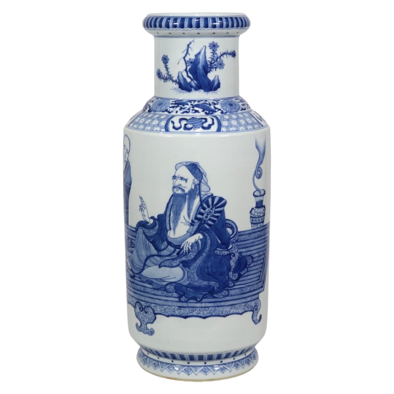 QING DYNASTY BLUE AND WHITE PORCELAIN VASE: Height 51.5 cm, belly width 20 cm