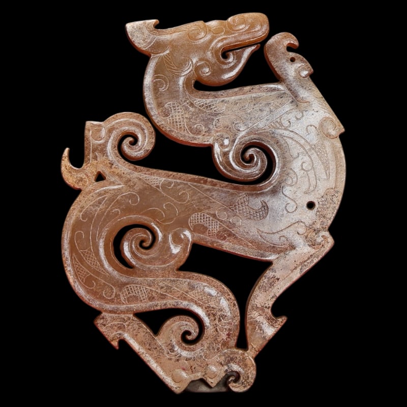 JADE DRAGON PENDANT: Height 8.9cm, Width 6.5cm