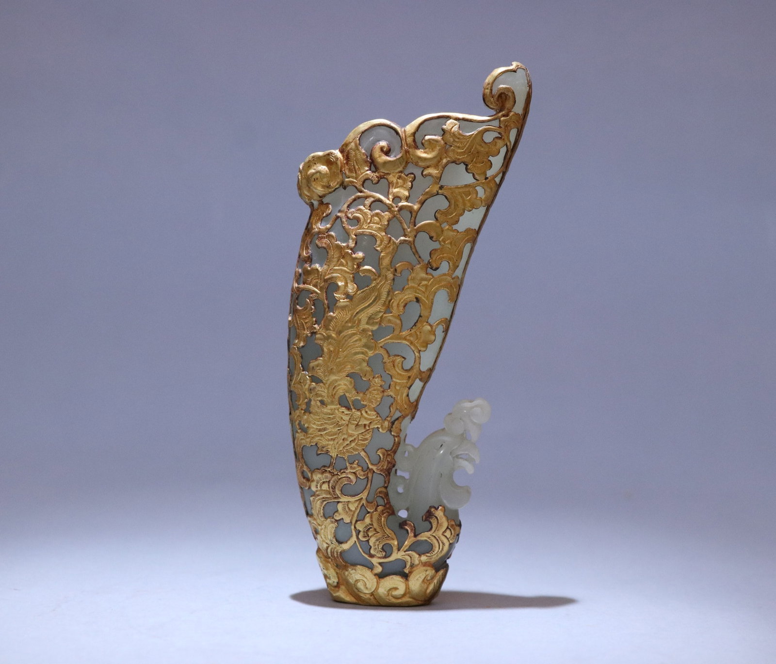 SILVER-GILT OPENWORK JADE PHOENIX CUP - 5