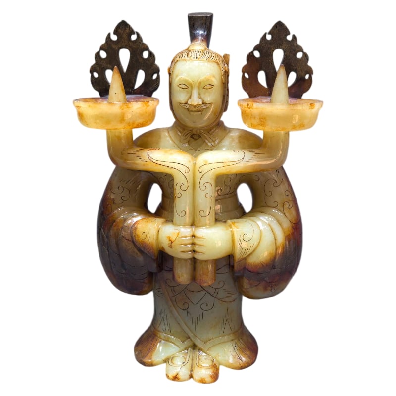 JADE CANDLESTICK: 21cm tall