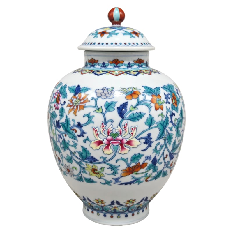 DOUCAI LOTUS SCROLL COVERED JAR (1 of 9)