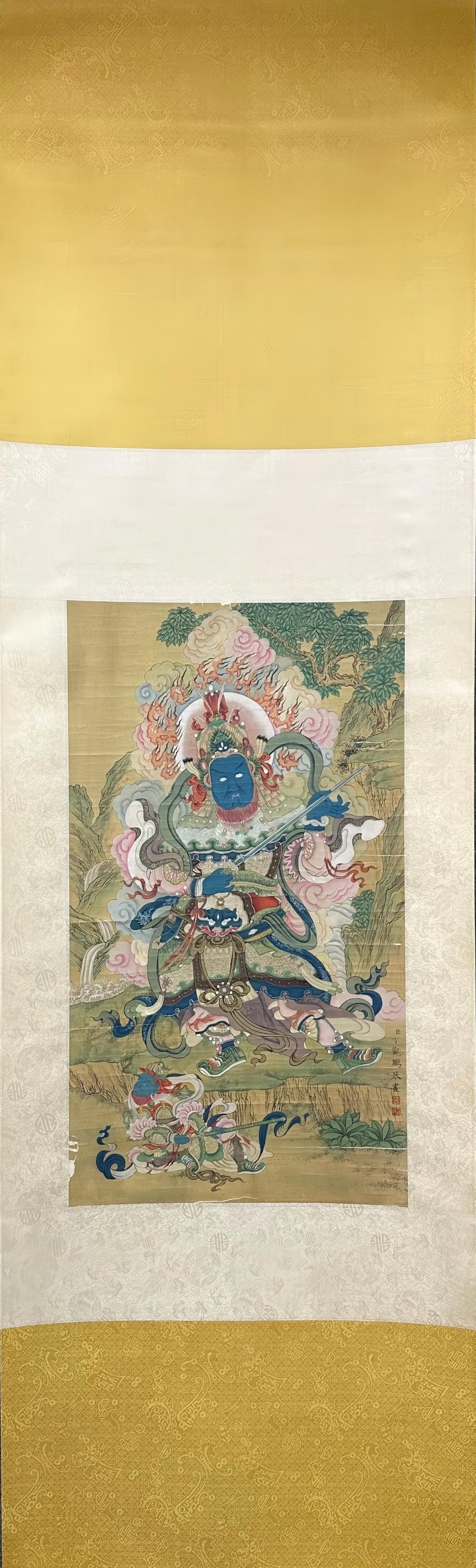 DINGGUANPENG:THEHEAVENLYKING*(INKONSILK,HANGINGSCROLL)丁观鹏: The painting size is 68×38cm.