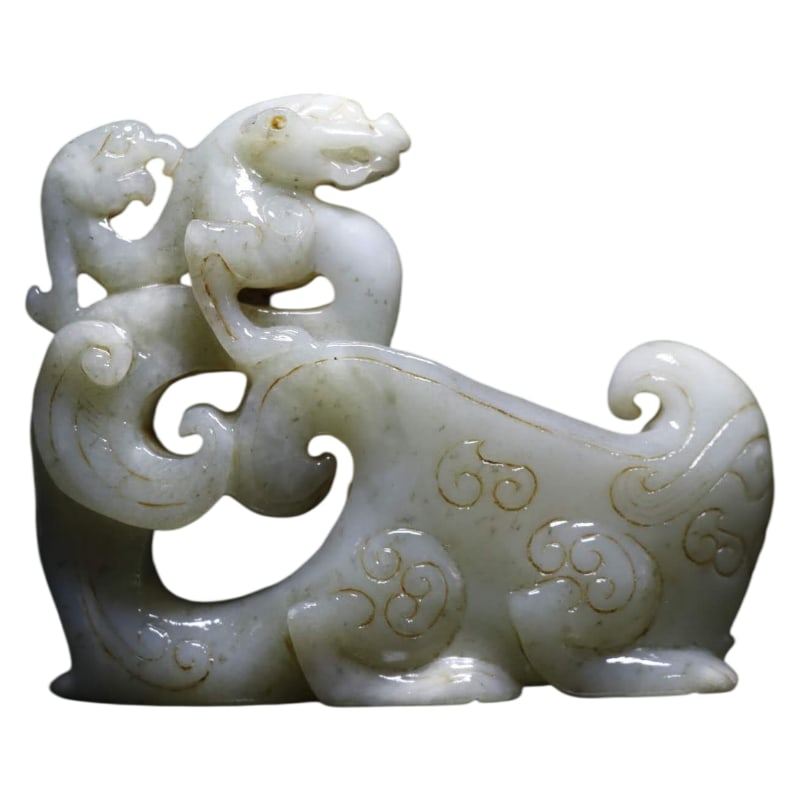 HETIAN JADE DOUBLE BEAST WASH: Height 9cm, Width 11cm, Weight 278g