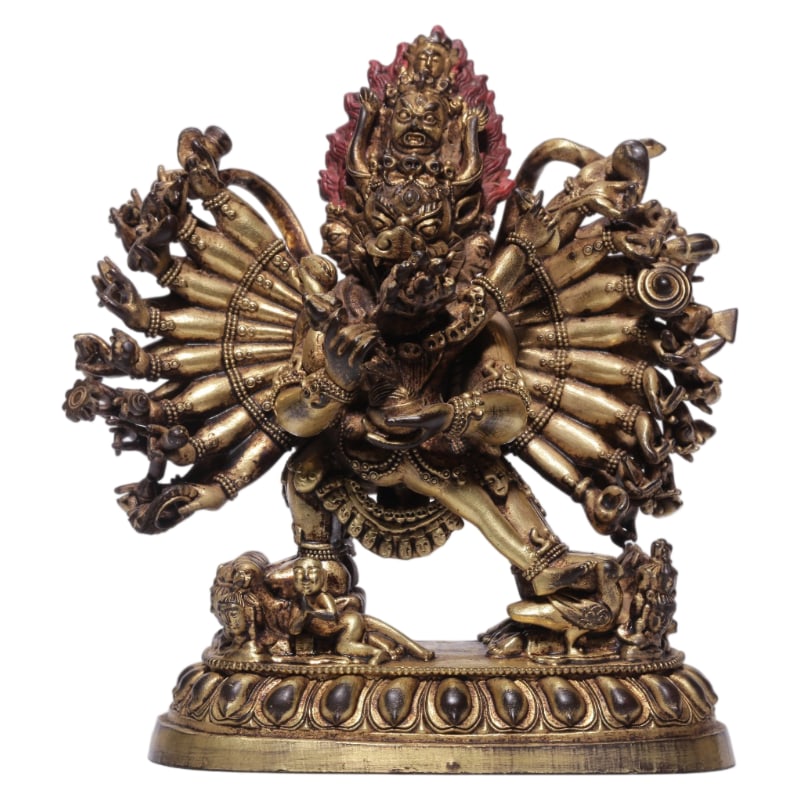 QING DYNASTY, GILT BRONZE VAJRABHAIRAVA: Height 10.5 cm, Length 9 cm, Width 4 cm