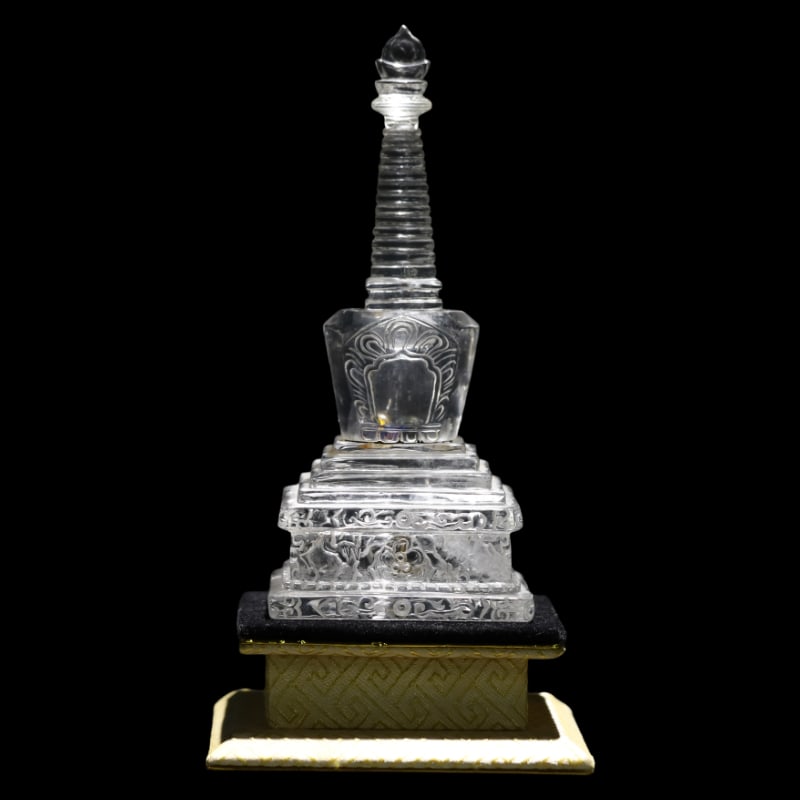 QING DYNASTY CRYSTAL BUDDHIST PAGODA (RELIC PAGODA): Height: 19X8.1X8.1cm; Weight: 792g