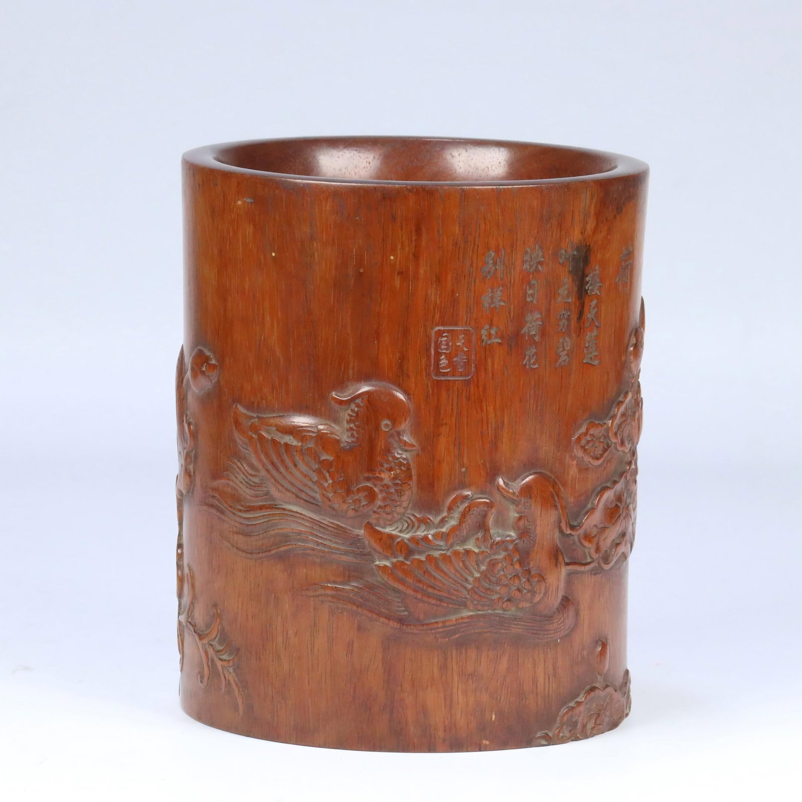 HUANGHUALI PLAIN PEN HOLDER: Height 14.8cm, Width 12.8cm