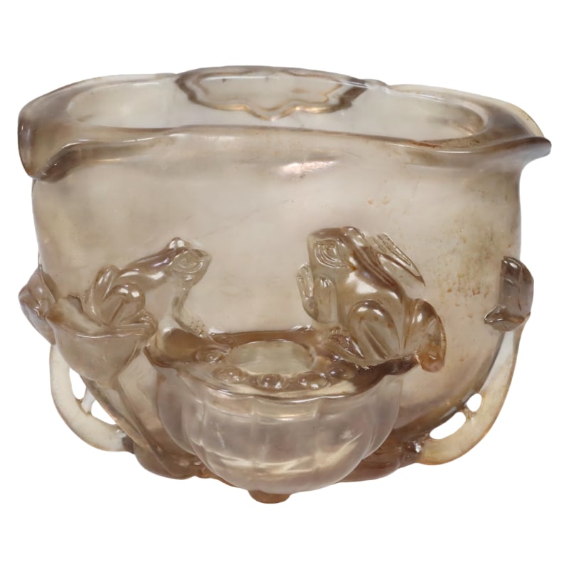 QING DYNASTY CRYSTAL "CUCKOO BRINGS WEALTH" LOTUS LEAF WASH: Specifications: 12.7X10.6X8.84cm, Weight: 530g