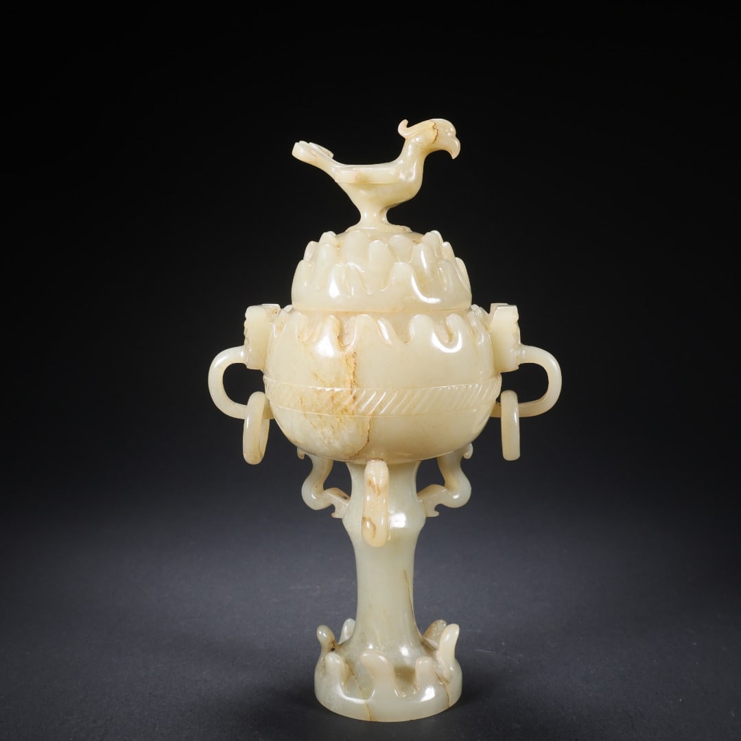 HETIAN JADE PHOENIX CANOPY BOSHAN INCENSE BURNER (1 of 9)