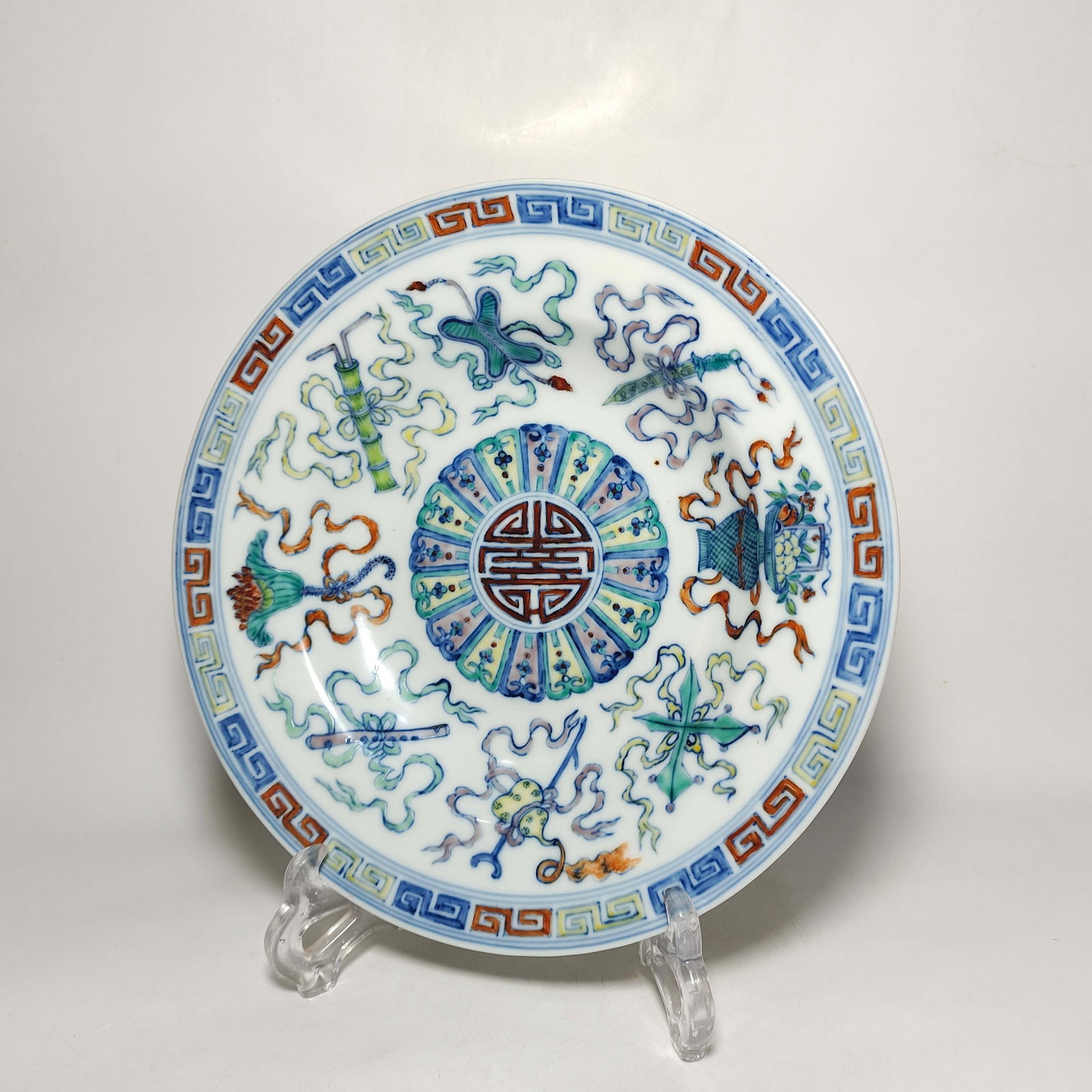 FAMILLE ROSE LONGEVITY CHARACTER PATTERN AUSPICIOUS PATTERN PLATE - 2