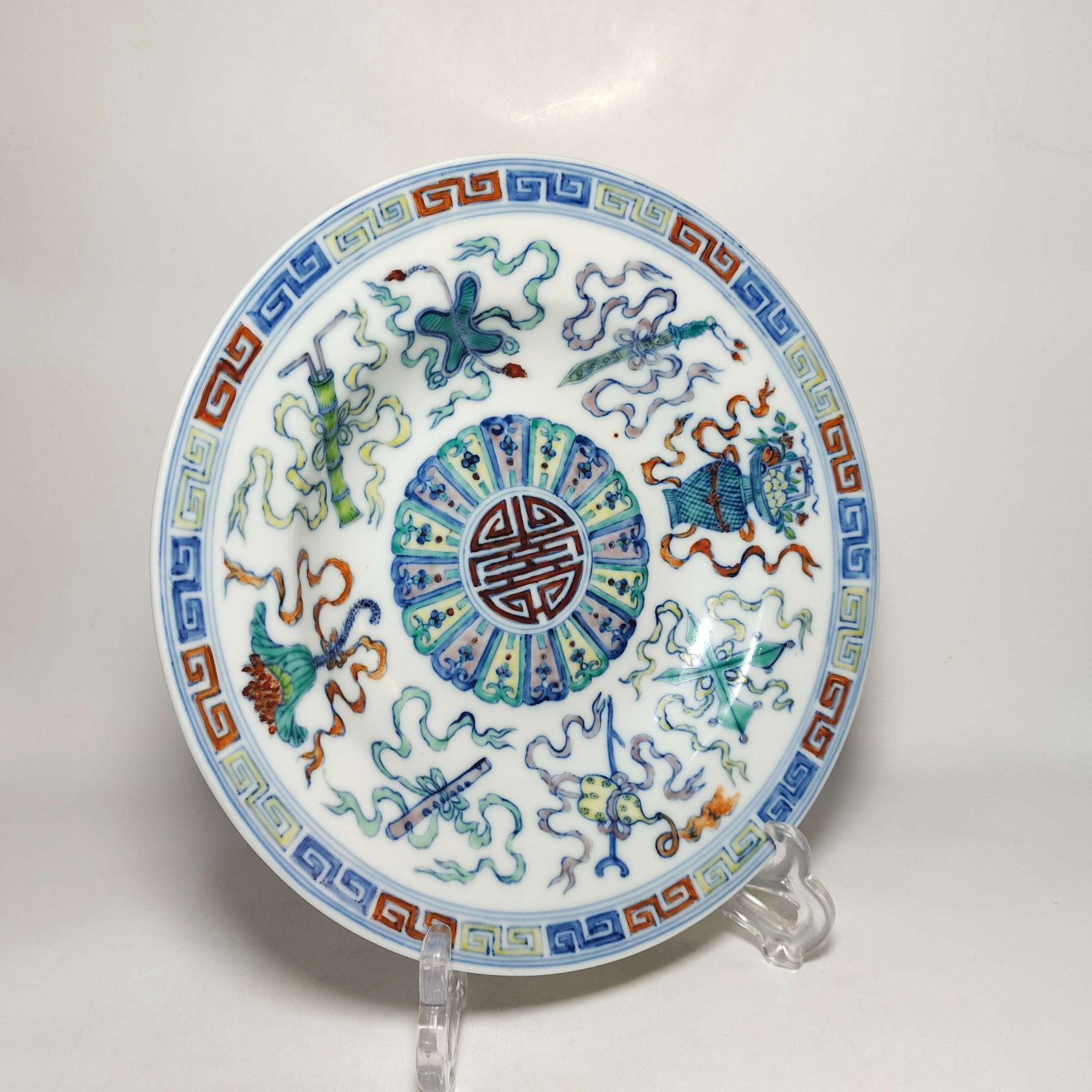 FAMILLE ROSE LONGEVITY CHARACTER PATTERN AUSPICIOUS PATTERN PLATE - 3