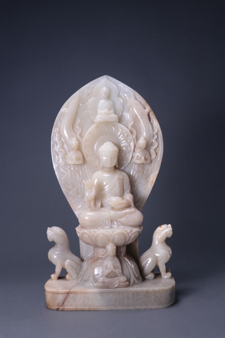 JADE SHAKYAMUNI BUDDHA STATUE: Length 14.5cm, Width 8cm, Height 25.5cm, Weight 2163g