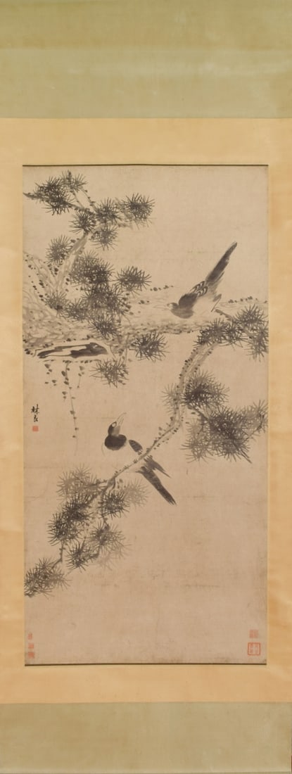 LINLIANG(PAPER)"TWOMAGPIESONAPINETREE"林良: Size: 138X67cm