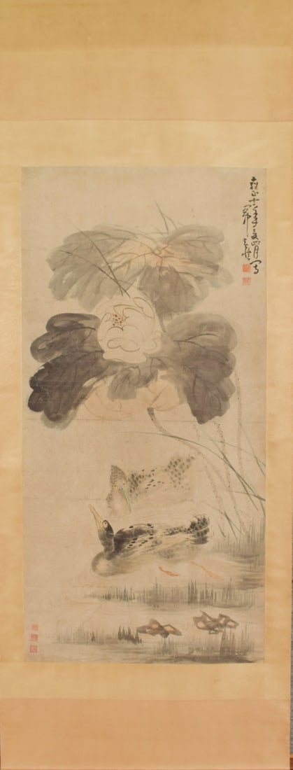 HUANGSHEN(INKLOTUSANDTWODUCKS)黄慎: Size: 137X67cm