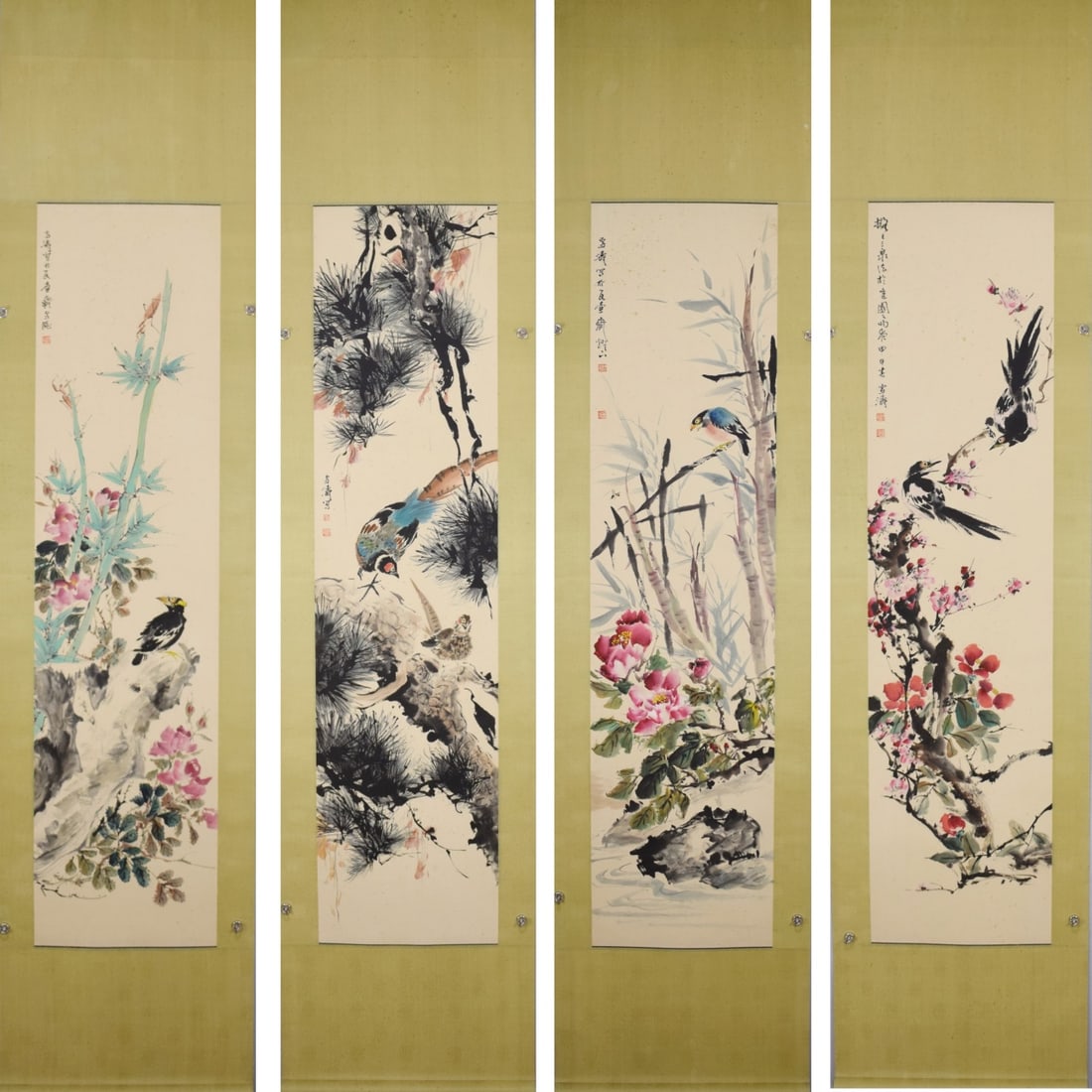 WANGXUETAO(PAPER)HANGINGSCROLL"FLOWERSANDBIRDS"王雪涛: Dimensions: 134X34X4cm